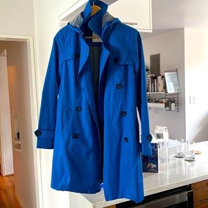 Blue Hooded Trench Coat